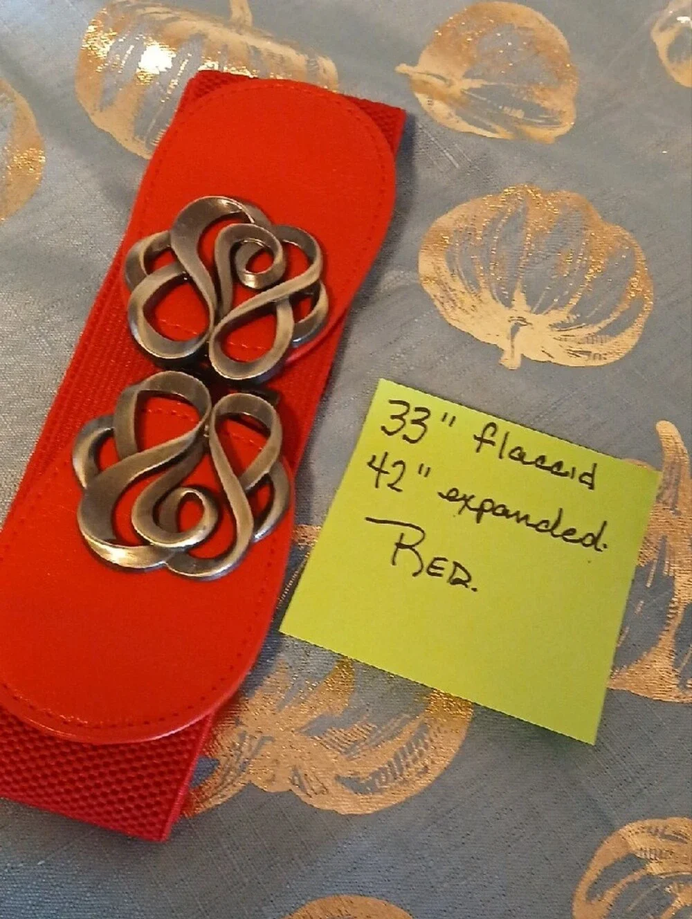 Red Women's Elastic Belt with Decorative Silver Knot Buckle. Never Worn.